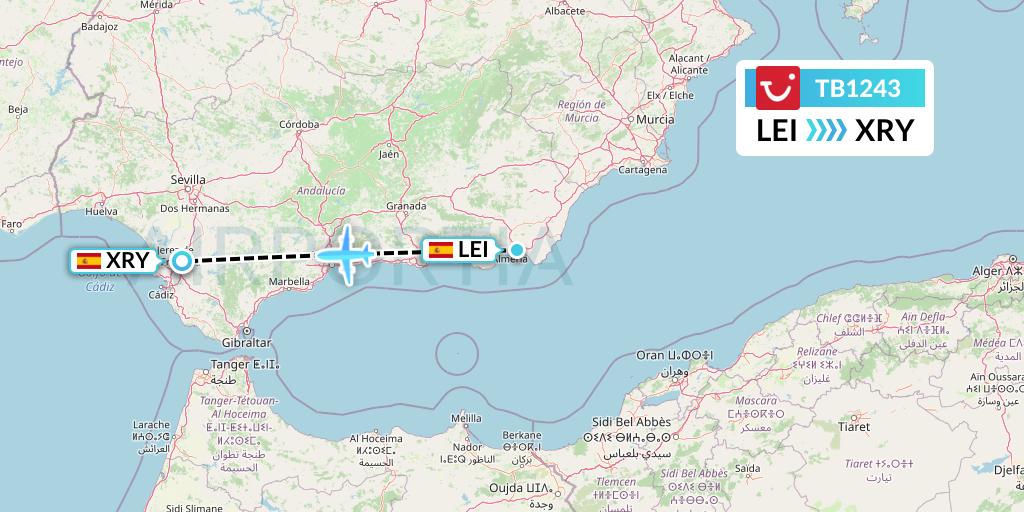 TB1243 TUI fly Belgium Flight Map: Almeria to Jerez