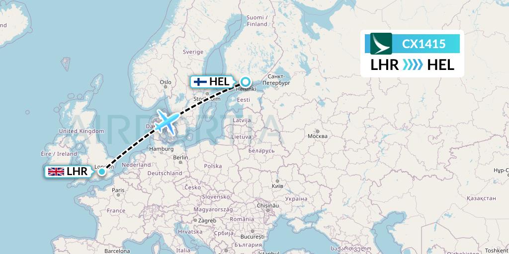 CX1415 Cathay Pacific Flight Map: London to Helsinki