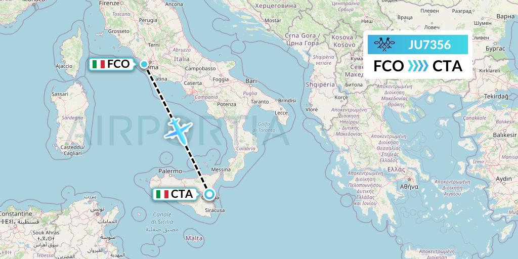 JU7356 AirSERBIA Flight Map: Rome to Catania