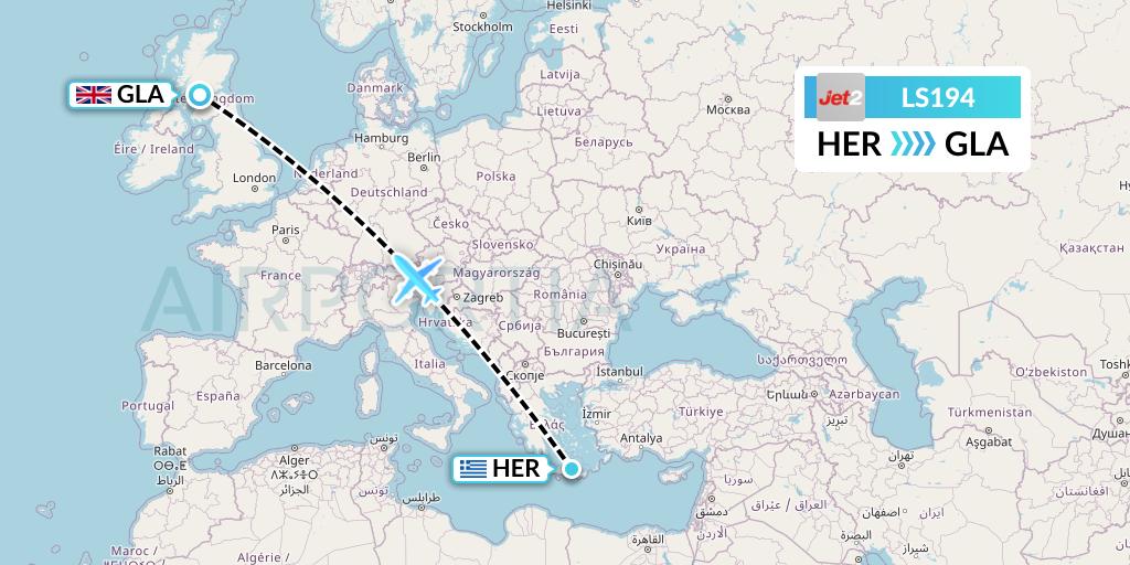 LS194 Jet2 Flight Map: Heraklion to Glasgow