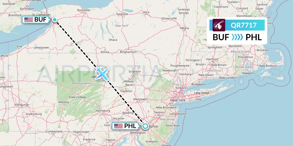 QR7717 Qatar Airways Flight Map: Buffalo to Philadelphia
