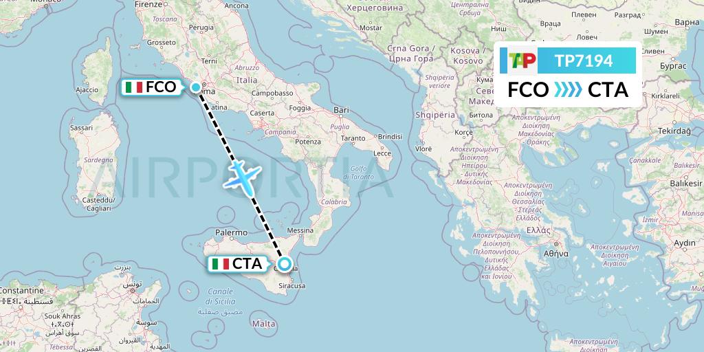 TP7194 TAP Portugal Flight Map: Rome to Catania