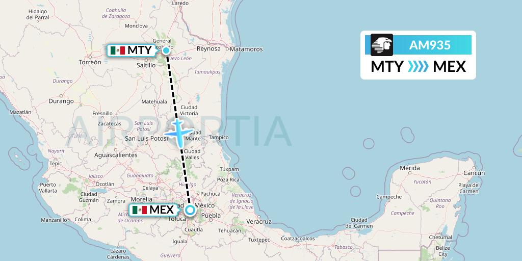 AM935 Aeromexico Flight Map: Monterrey to Mexico City