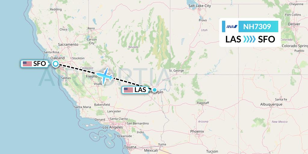 NH7309 All Nippon Airways Flight Map: Las Vegas to San Francisco