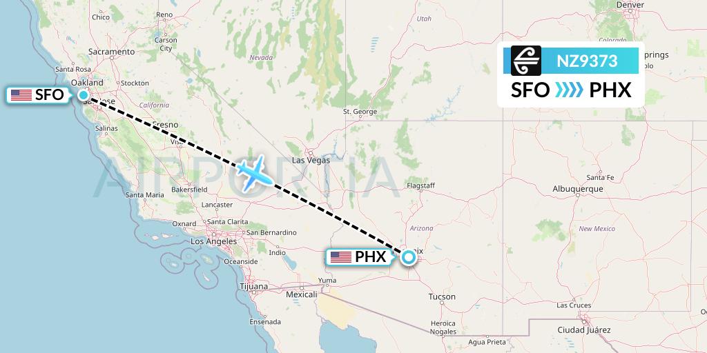 NZ9373 Air New Zealand Flight Map: San Francisco to Phoenix