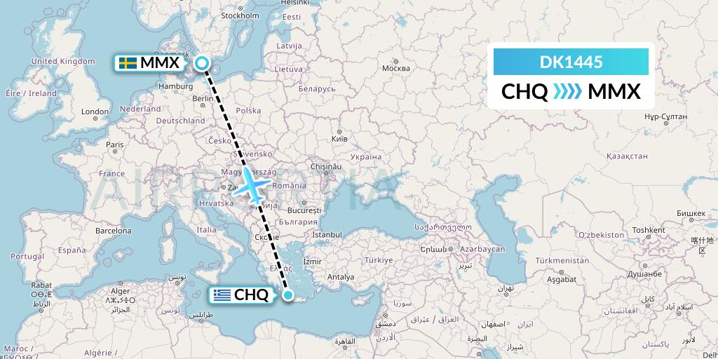 DK1445 Thomas Cook Airlines Scandinavia Flight Map: Chania to Malmo