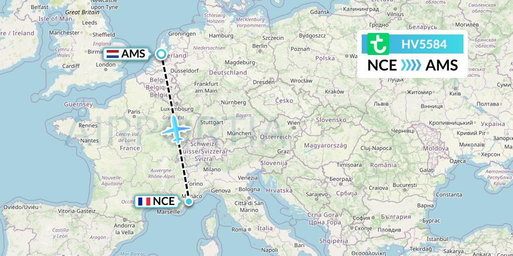 HV5584 Transavia Flight Map: Nice to Amsterdam