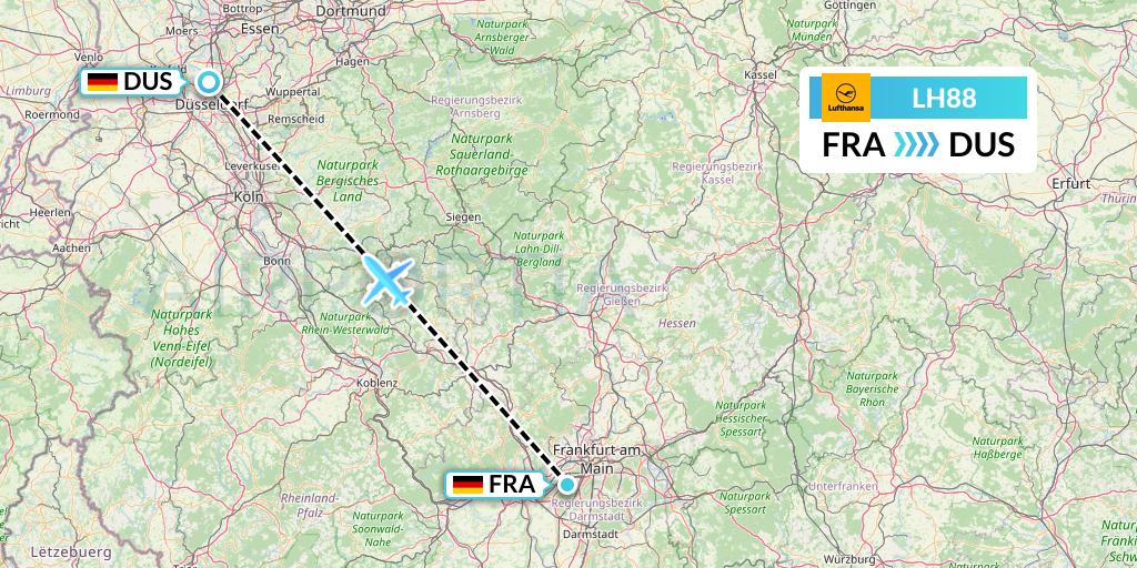 LH88 Lufthansa Flight Map: Frankfurt to Dusseldorf