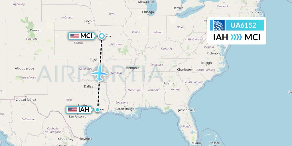 UA6152 United Airlines Flight Map: Houston to Kansas City