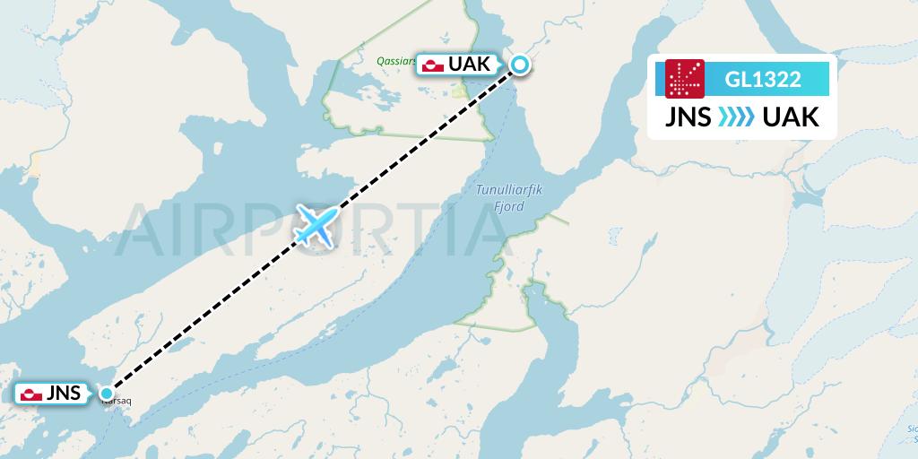 GL1322 Air Greenland Flight Map: Narsaq to Narsarsuaq