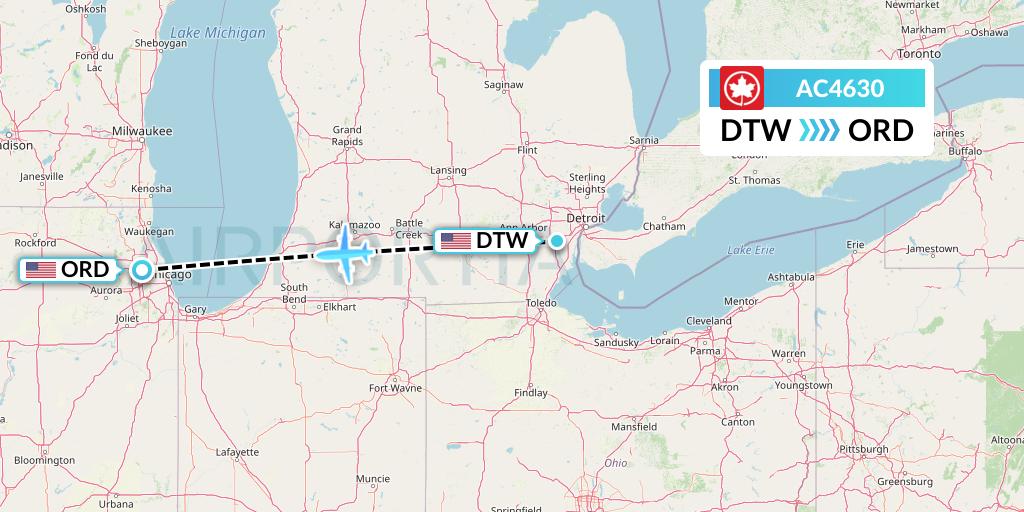 AC4630 Air Canada Flight Map: Detroit to Chicago