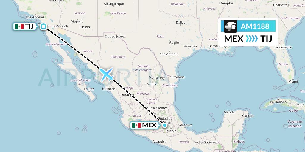 AM1188 Aeromexico Flight Map: Mexico City to Tijuana