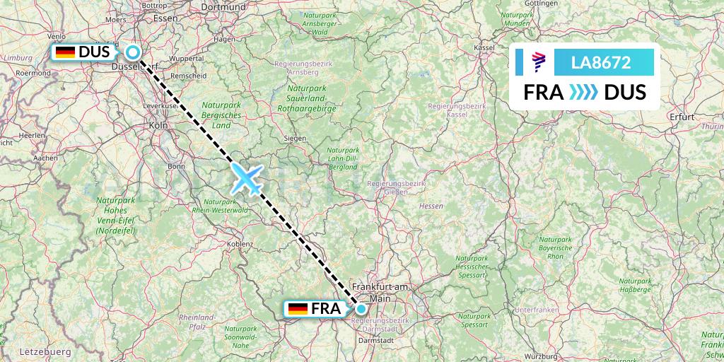 LA8672 LAN Airlines Flight Map: Frankfurt to Dusseldorf
