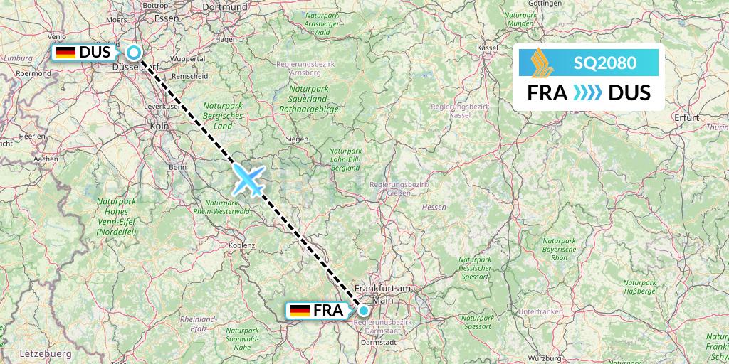 SQ2080 Singapore Airlines Flight Map: Frankfurt to Dusseldorf