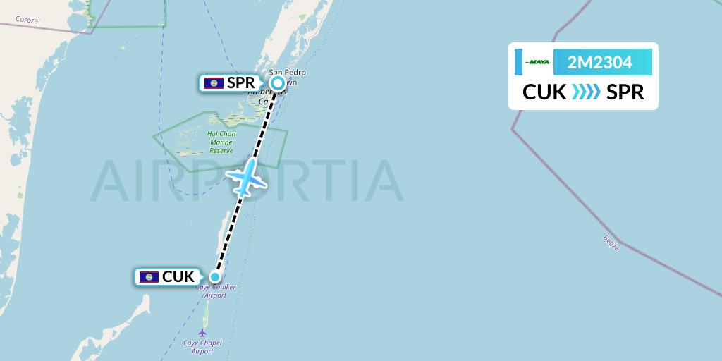 2M2304 Maya Island Air Flight Map: Caye Caulker to San Pedro