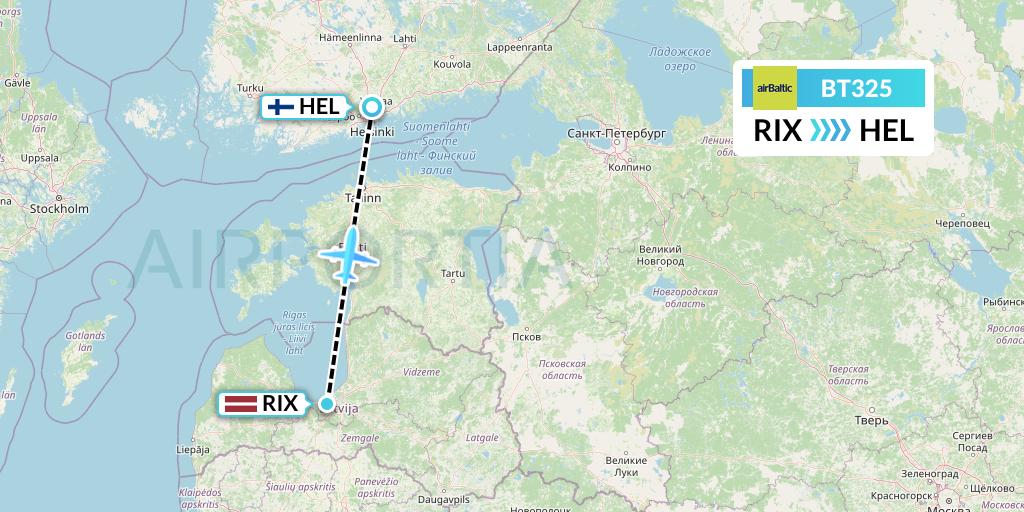 BT325 Air Baltic Flight Map: Riga to Helsinki