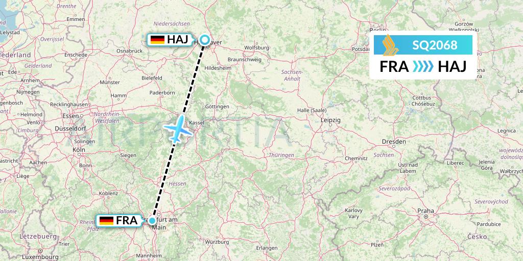 SQ2068 Singapore Airlines Flight Map: Frankfurt to Hannover