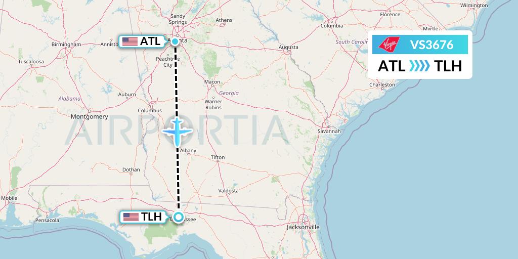 VS3676 Virgin Atlantic Airways Flight Map: Atlanta to Tallahassee