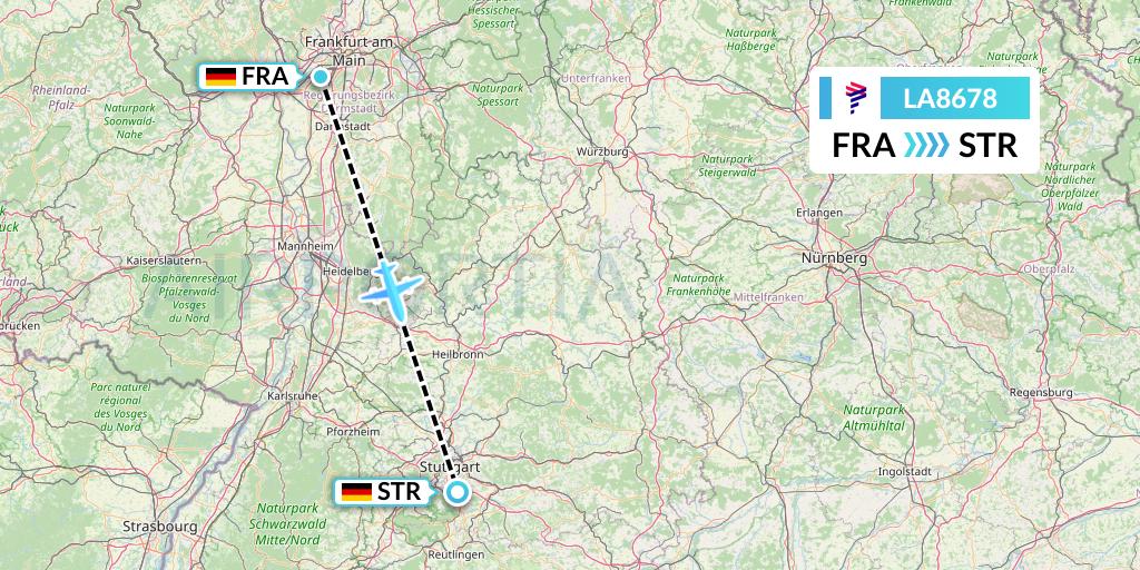 LA8678 LAN Airlines Flight Map: Frankfurt to Stuttgart