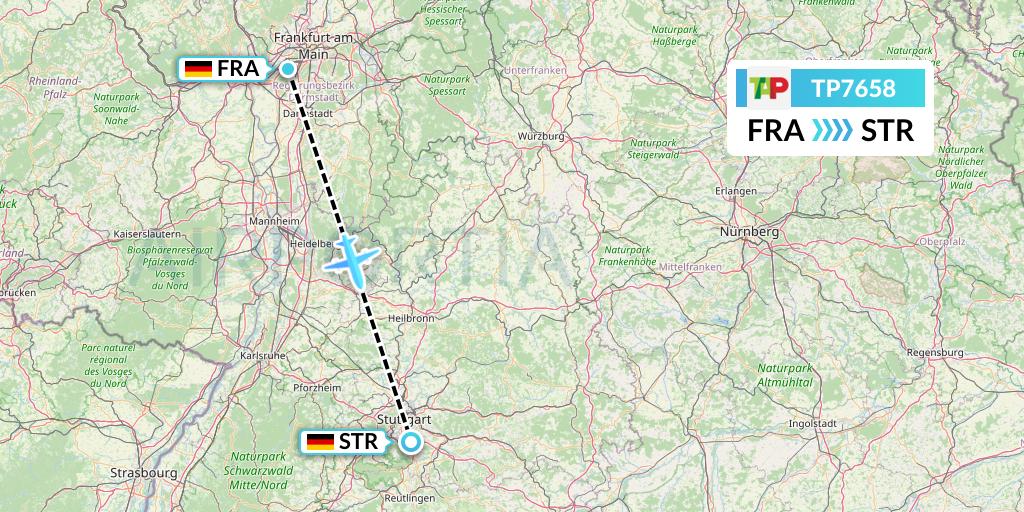 TP7658 TAP Portugal Flight Map: Frankfurt to Stuttgart