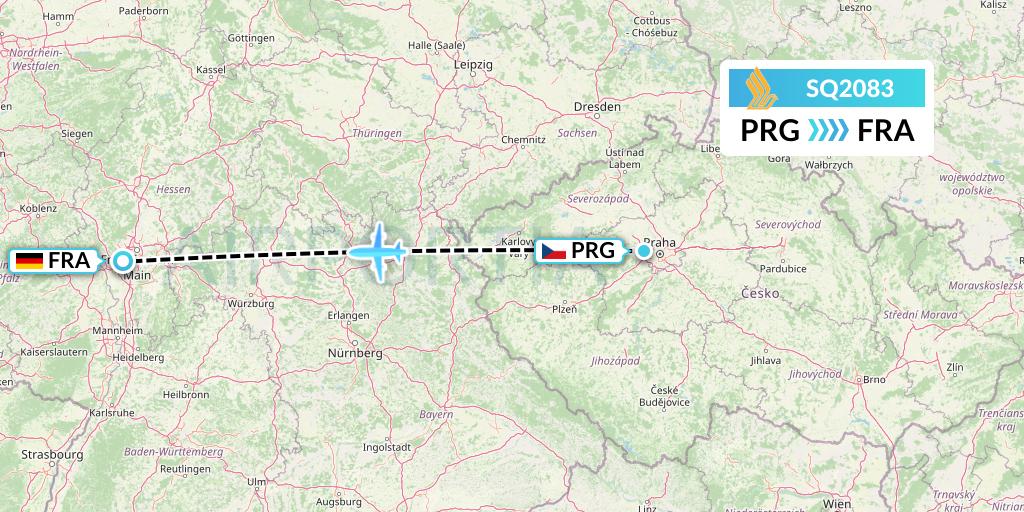SQ2083 Singapore Airlines Flight Map: Prague to Frankfurt