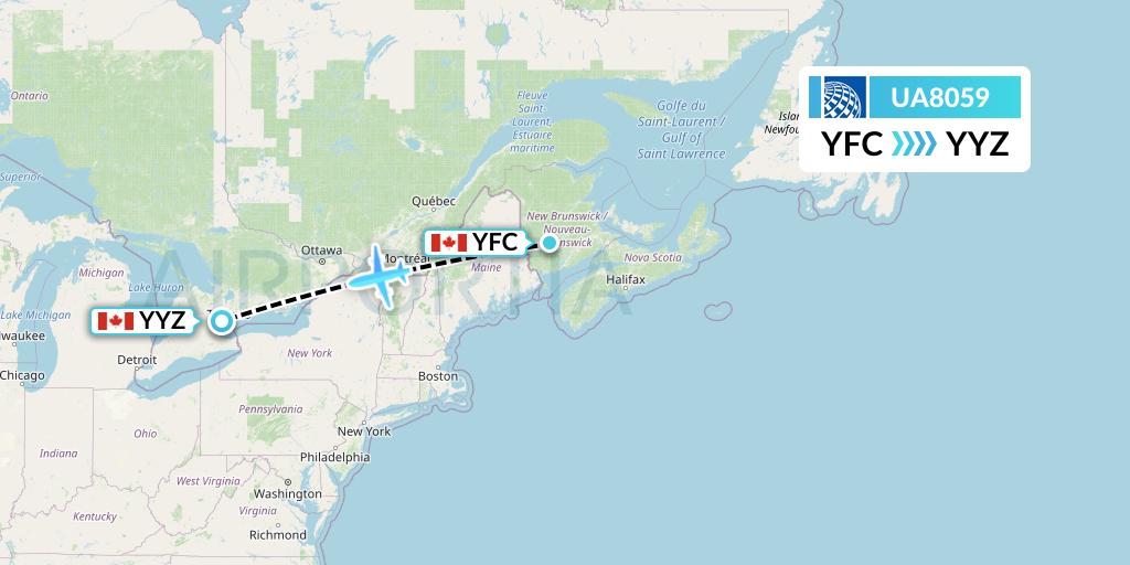 UA8059 United Airlines Flight Map: Fredericton to Toronto