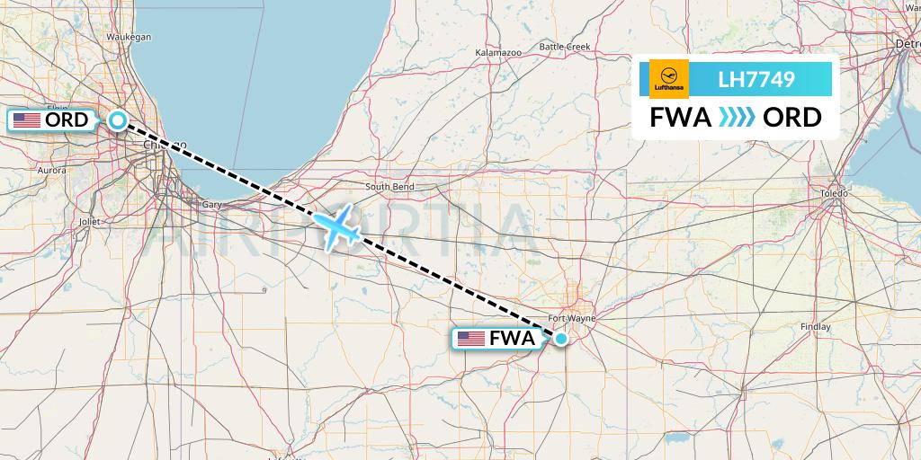 LH7749 Lufthansa Flight Map: Fort Wayne to Chicago