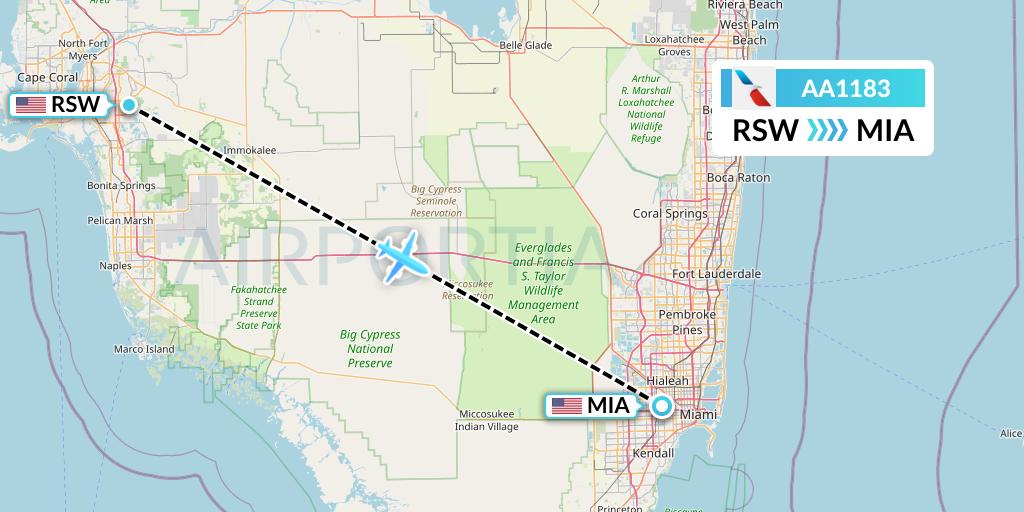 AA1183 American Airlines Flight Map: Fort Myers to Miami