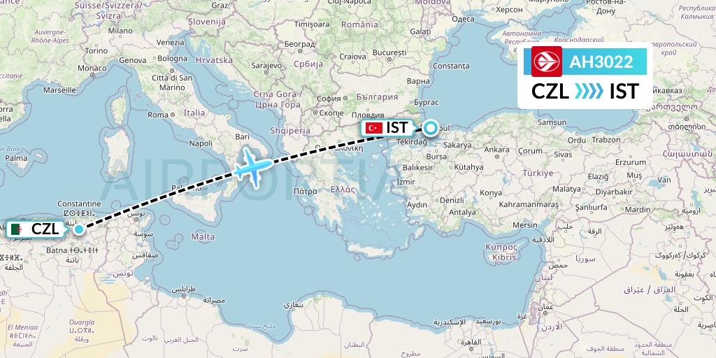 AH3022 Air Algerie Flight Map: Constantine to Istanbul