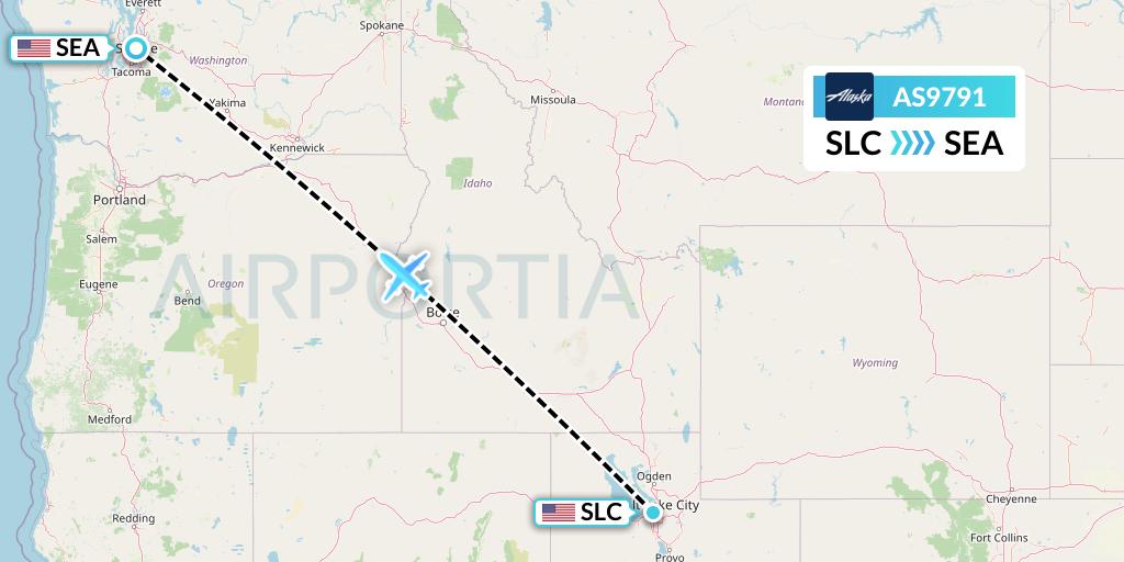 AS9791 Alaska Airlines Flight Map: Salt Lake City to Seattle
