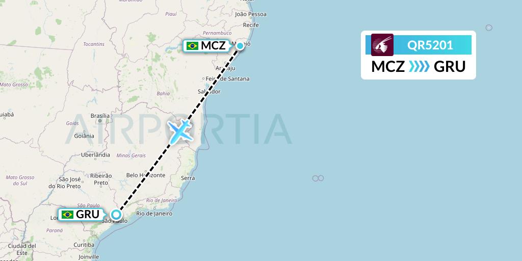 QR5201 Qatar Airways Flight Map: Maceio to Sao Paulo