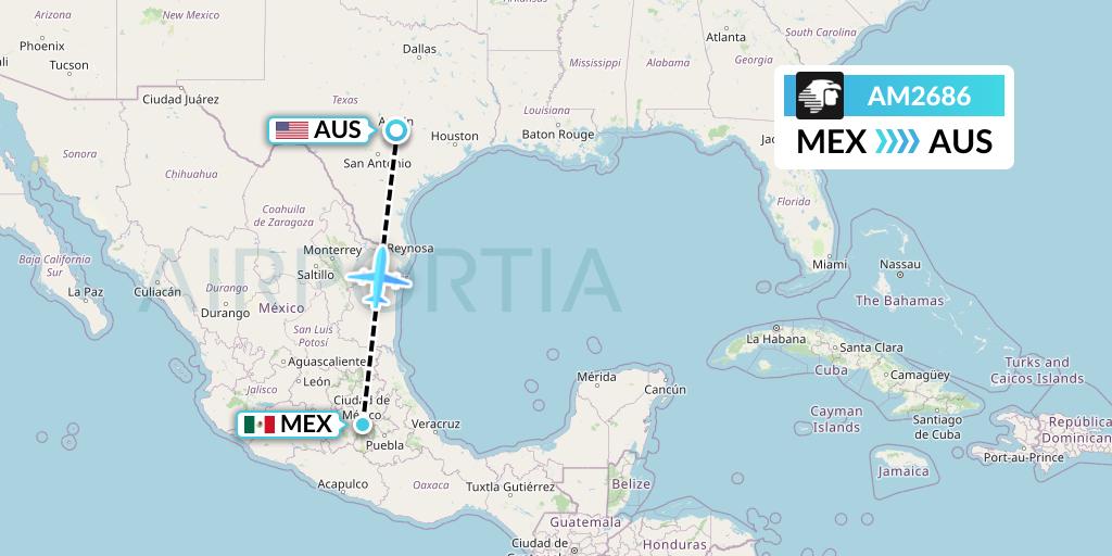 AM2686 Aeromexico Flight Map: Mexico City to Austin