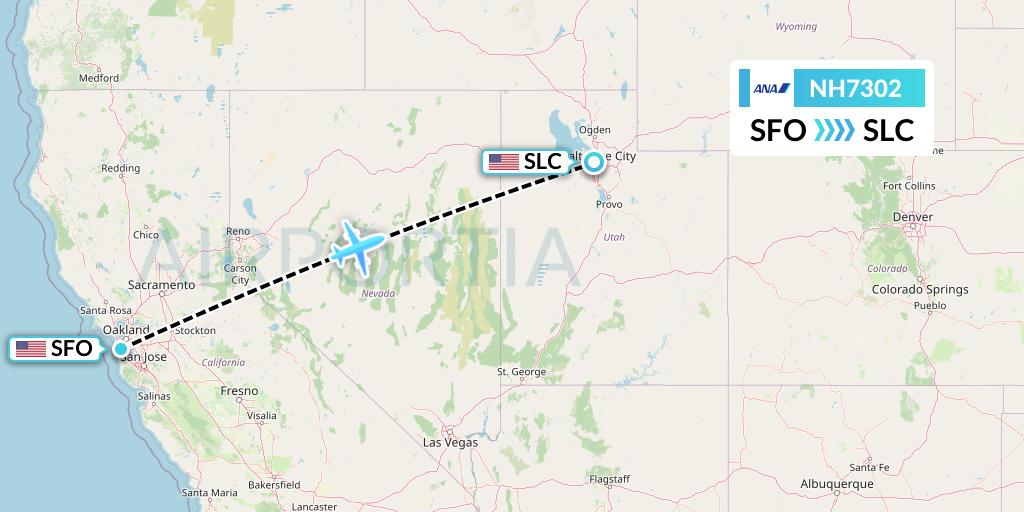 NH7302 All Nippon Airways Flight Map: San Francisco to Salt Lake City