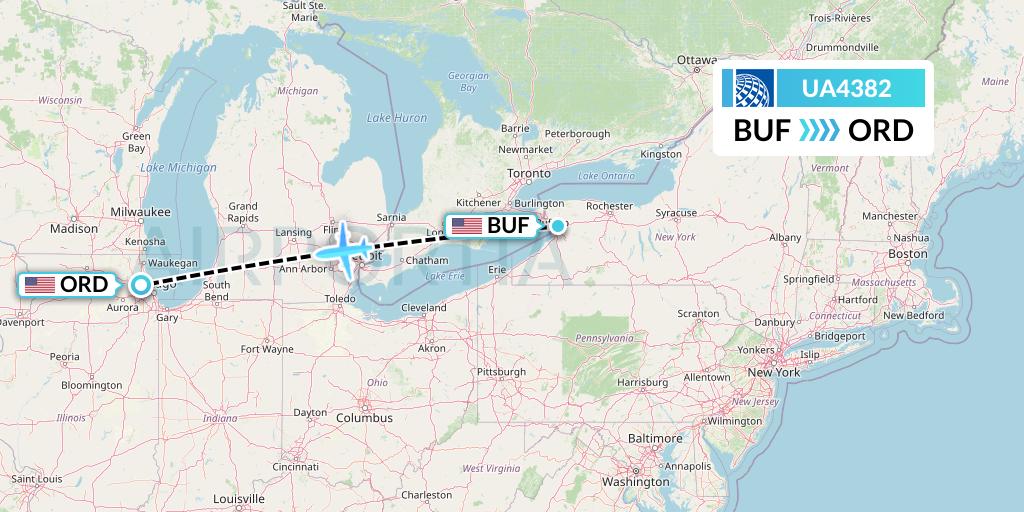 UA4382 United Airlines Flight Map: Buffalo to Chicago