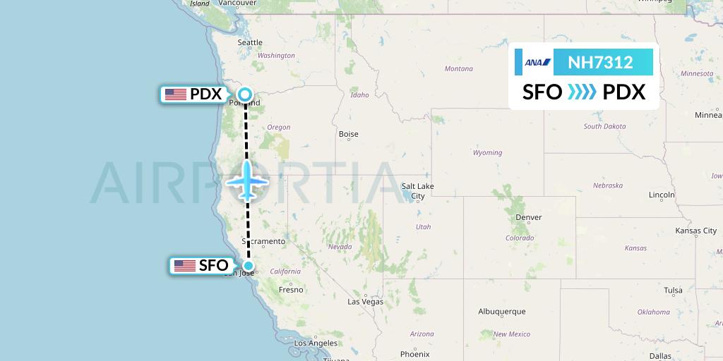 NH7312 All Nippon Airways Flight Map: San Francisco to Portland