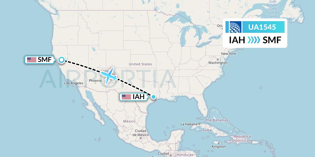 UA1545 United Airlines Flight Map: Houston to Sacramento
