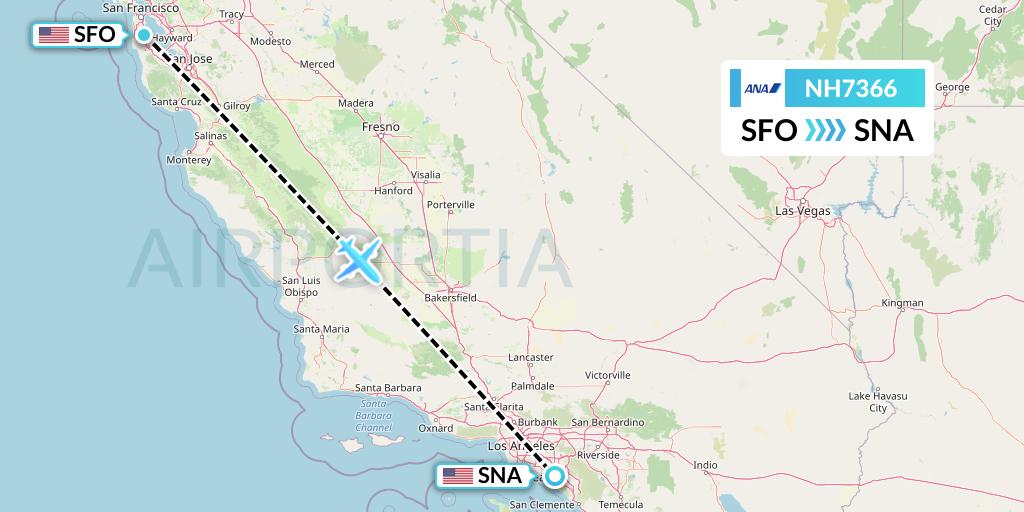 NH7366 All Nippon Airways Flight Map: San Francisco to Orange County