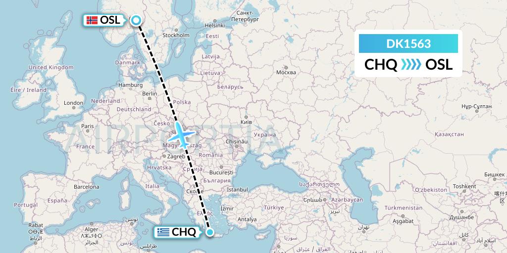 DK1563 Thomas Cook Airlines Scandinavia Flight Map: Chania to Oslo