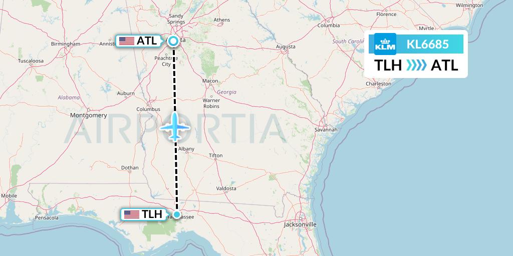 KL6685 KLM Flight Map: Tallahassee to Atlanta
