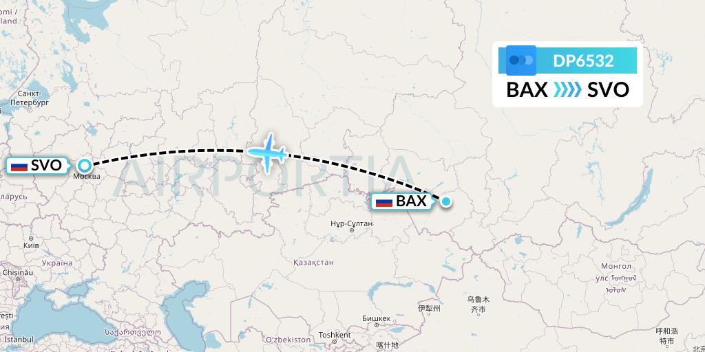 DP6532 Pobeda Flight Map: Barnaul to Moscow