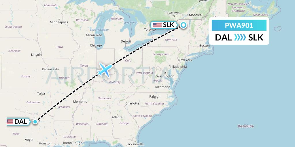 PWA901 Priester Aviation Flight Map: Dallas to Saranac Lake