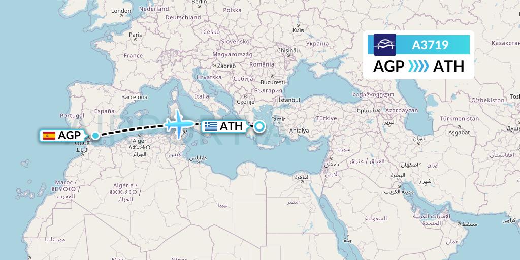 A3719 Aegean Airlines Flight Map: Malaga to Athens