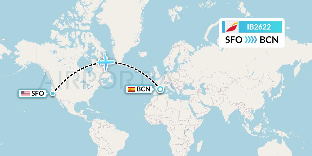 IB2622 Iberia Flight Map: San Francisco to Barcelona