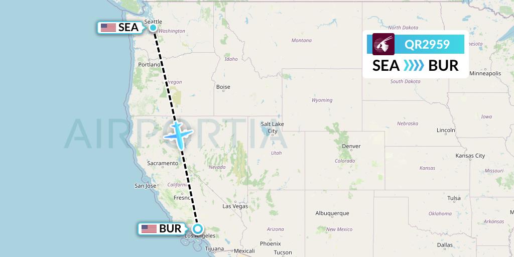 QR2959 Qatar Airways Flight Map: Seattle to Burbank