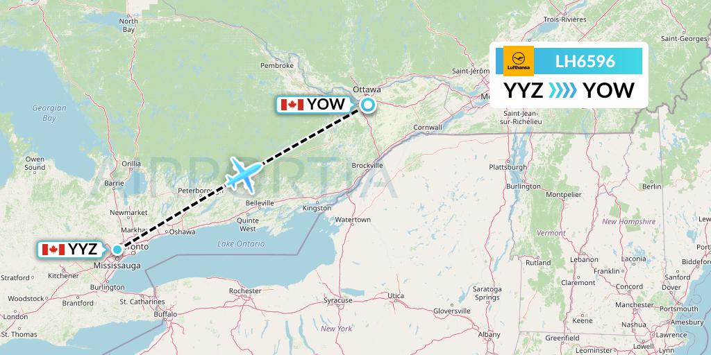 LH6596 Lufthansa Flight Map: Toronto to Ottawa