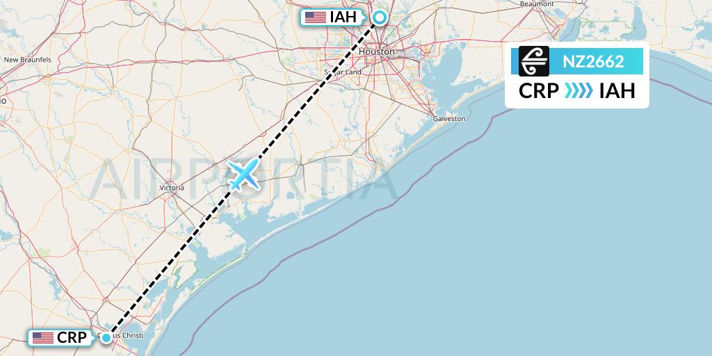 NZ2662 Air New Zealand Flight Map: Corpus Christi to Houston
