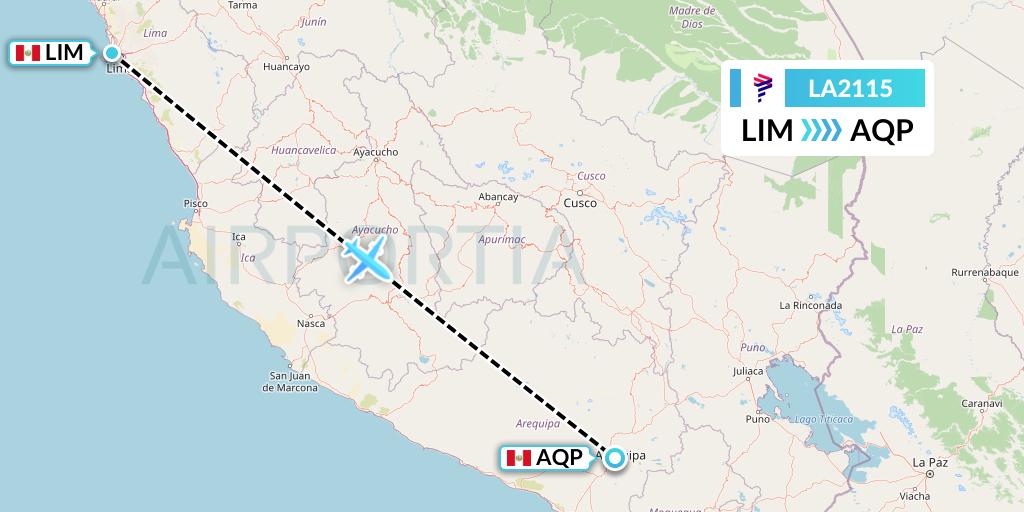 LA2115 LAN Airlines Flight Map: Lima to Arequipa