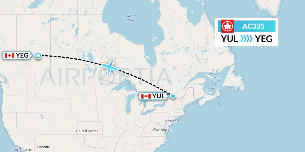 AC335 Air Canada Flight Map: Montreal to Edmonton