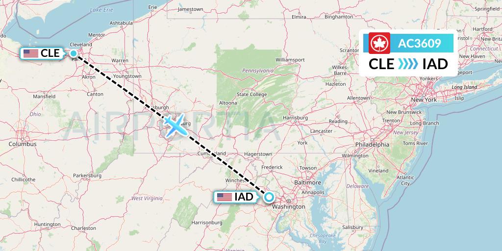 AC3609 Air Canada Flight Map: Cleveland to Washington