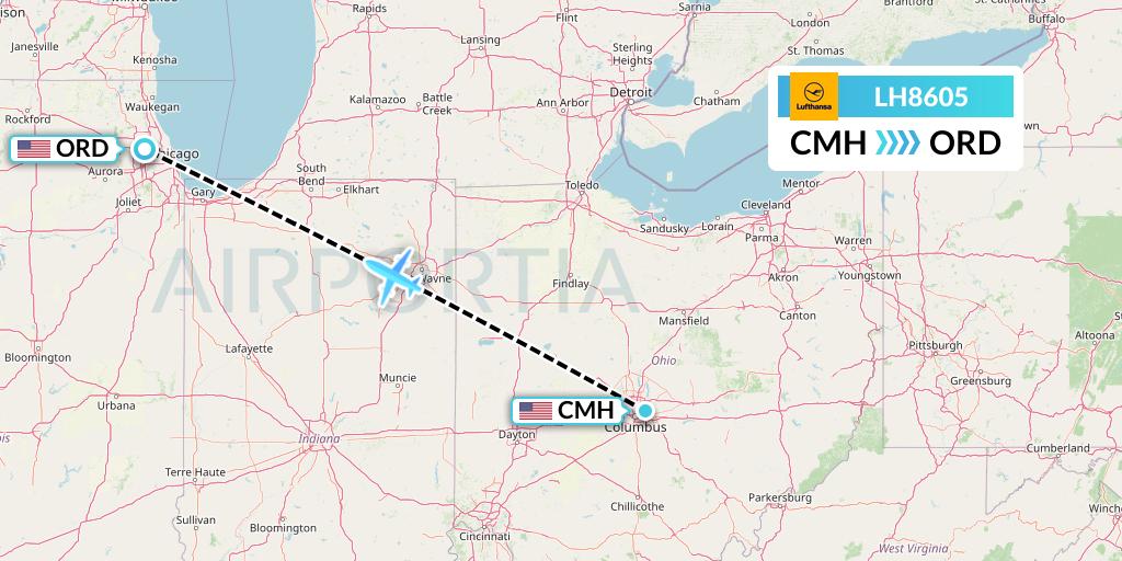 LH8605 Lufthansa Flight Map: Columbus to Chicago